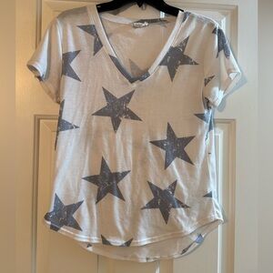 Blue-Gray Star Print V-Neck T-Shirt